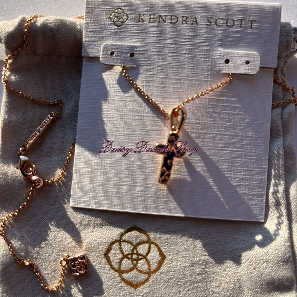 ✨Kendra Scott Cross Rose Gold Pendant Necklace in White Kyocera Opal✨ - Picture 5 of 8
